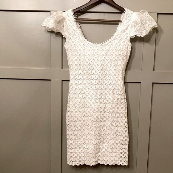 BHLDN Yoana Baraschi Lace Mosaic Backstage Eyelet Lace Cut-Out Dress in Milk NWT - Picture 1 of 12